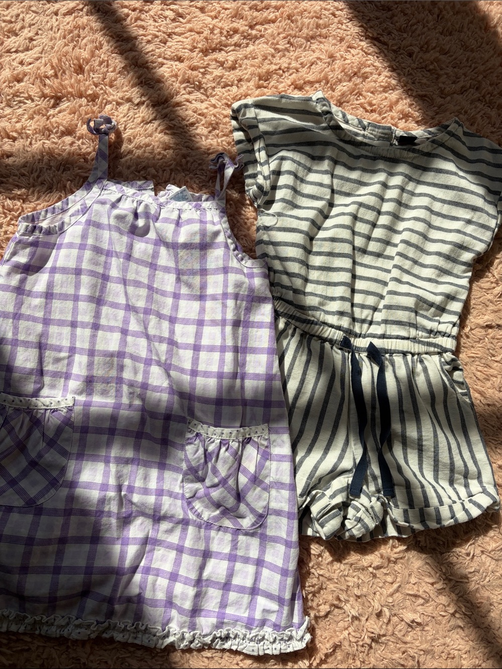 Girls 2T Purple Gingham Dress & Stripe Romper Old Navy